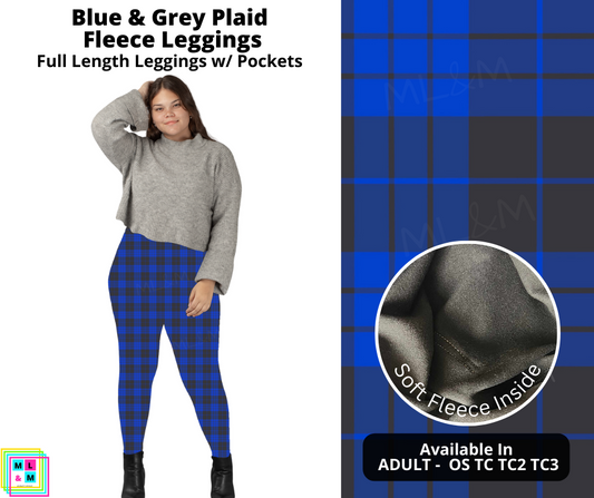 Blue & Grey Plaid Fleece Leggings