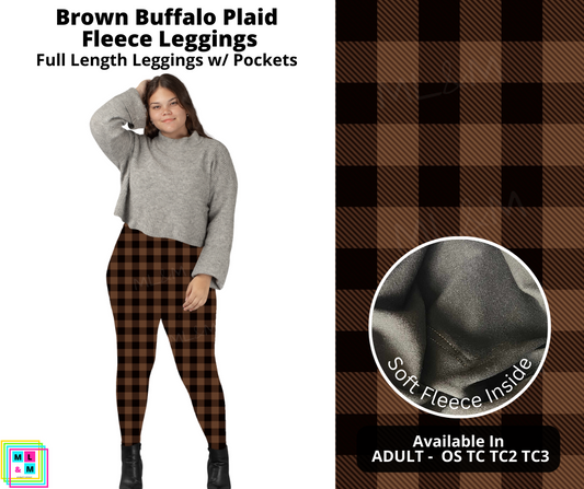 Brown Buffalo Plaid  Fleece Leggings