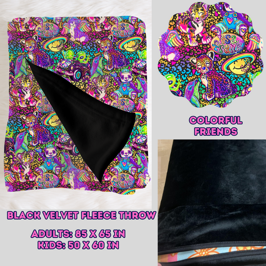COLORFUL FRIENDS - SOFT BLACK FLEECE THROW BLANKETS 2- PREORDER CLOSING 11/22
