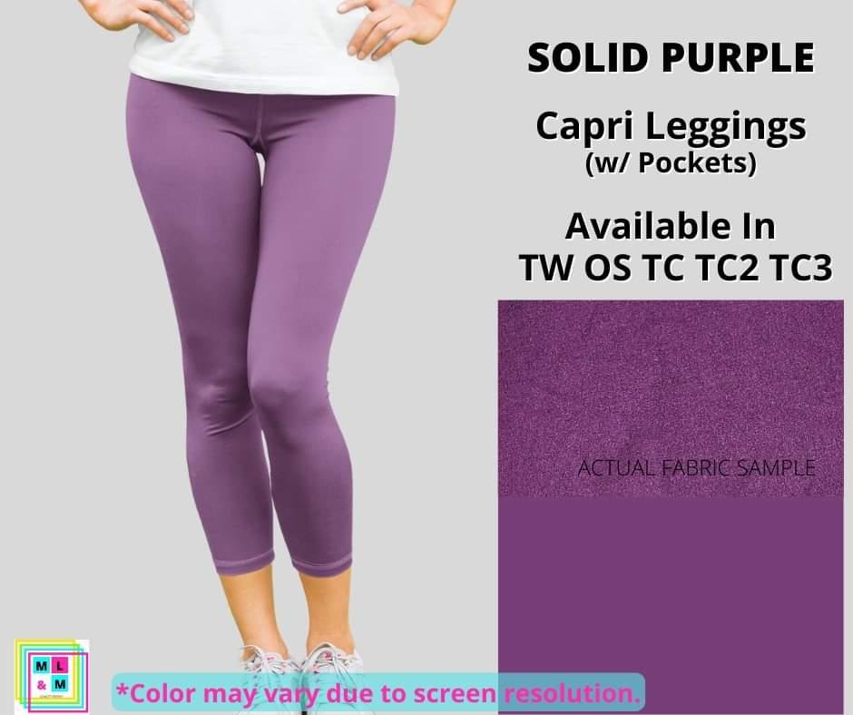 Solid Purple Capri Leggings w/ Pockets