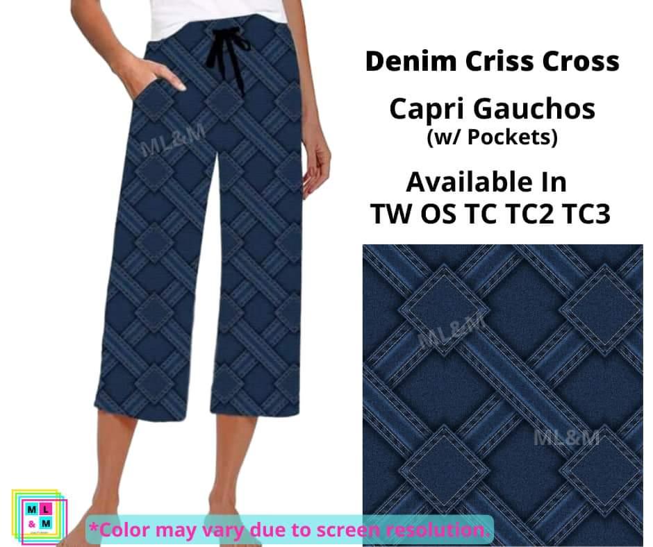 Denim Criss Cross Capri Gauchos