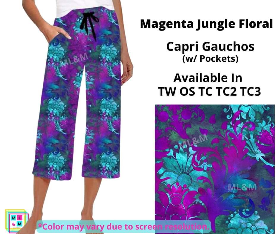 Magenta Jungle Floral Capri Gauchos