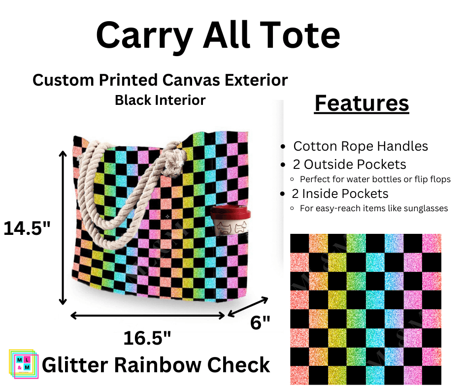 Glitter Rainbow Check Carry All Tote