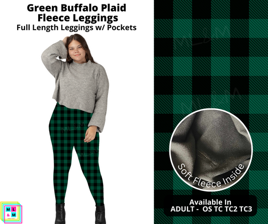 Green Buffalo Plaid Fleece Leggings