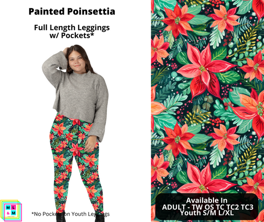 Painted Poinsettia Full Length Leggings w/ Pockets