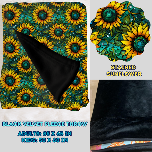 STAINED SUNFLOWER - SOFT BLACK FLEECE THROW BLANKETS 2- PREORDER CLOSING 11/22