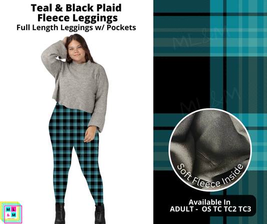 Teal & Black Plaid Fleece Leggings