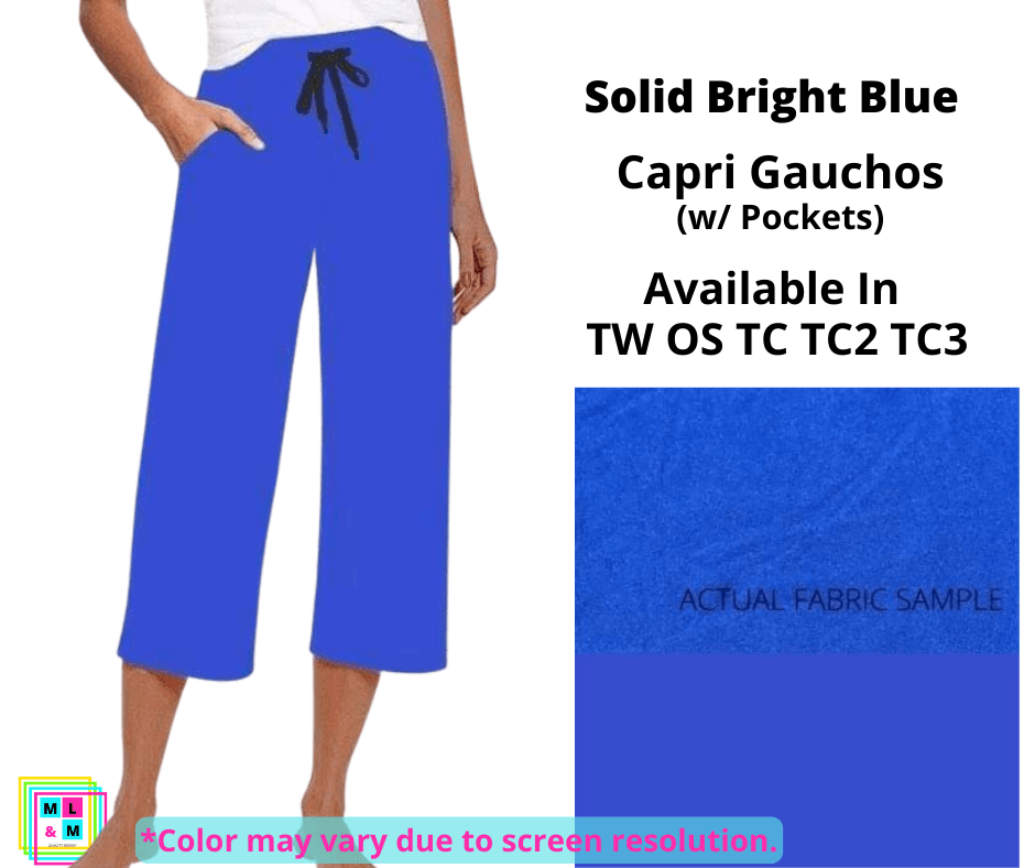Solid Bright Blue Capri Gauchos
