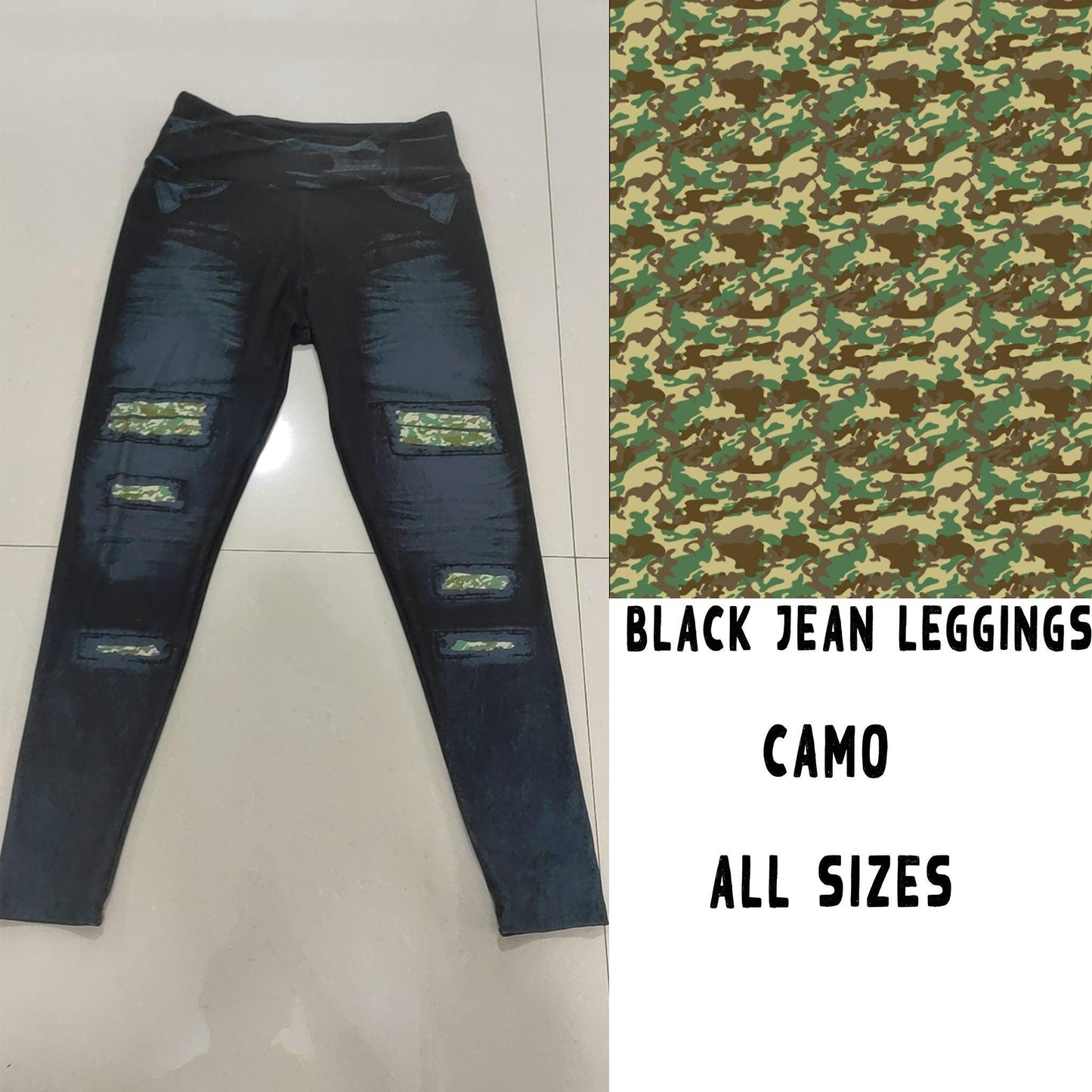 BLACK JEAN LEGGINGS- GREEN CAMO