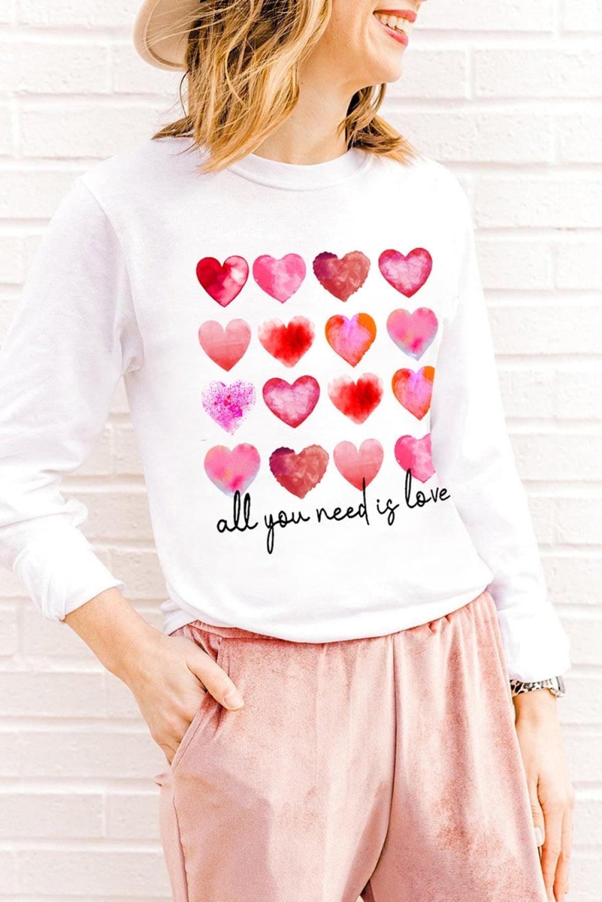 White All You Need Is Love Multi Heart Print Top - That’s So Fletch Boutique 
