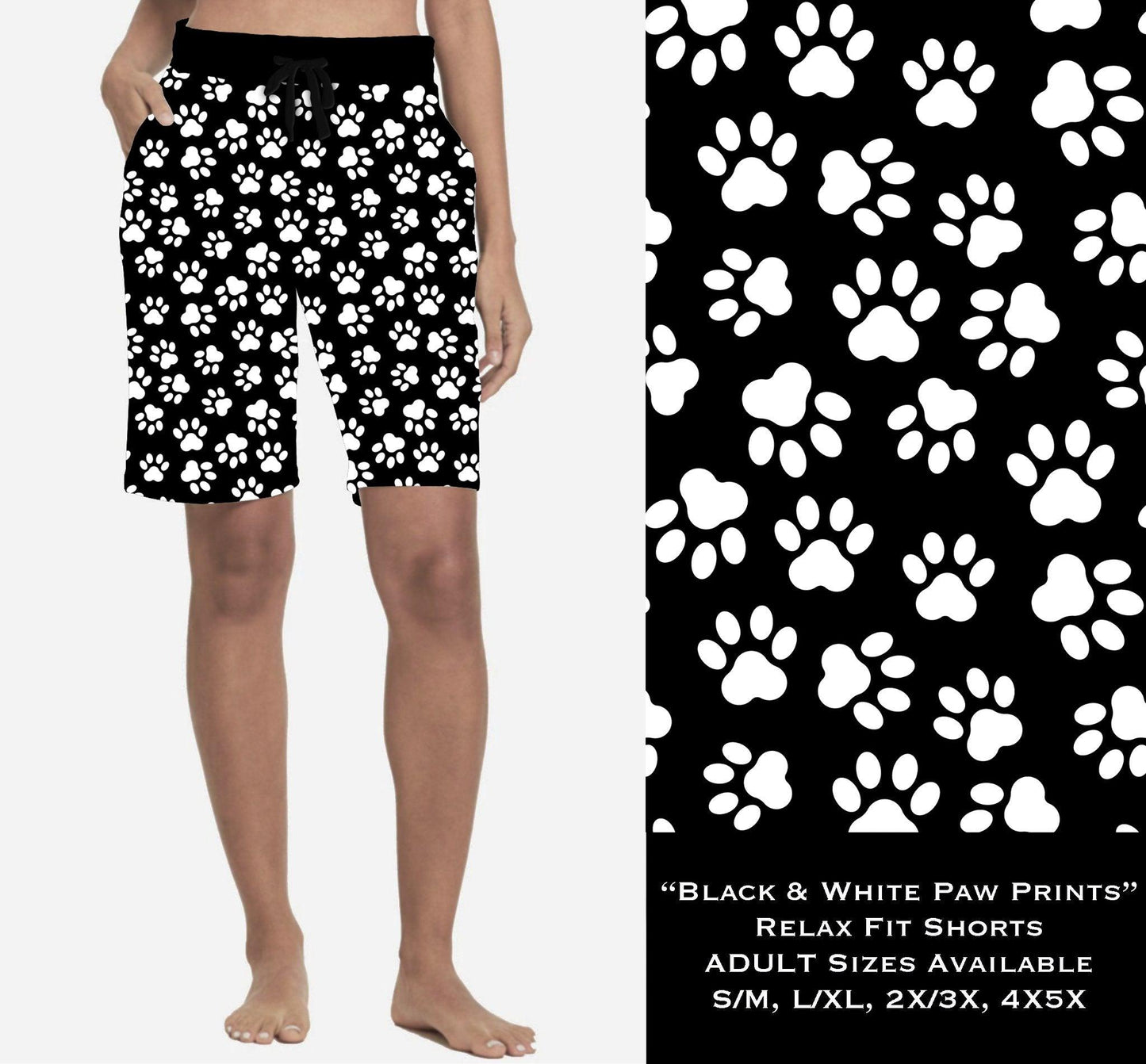 Black & White Paw Prints Relaxed Fit Shorts