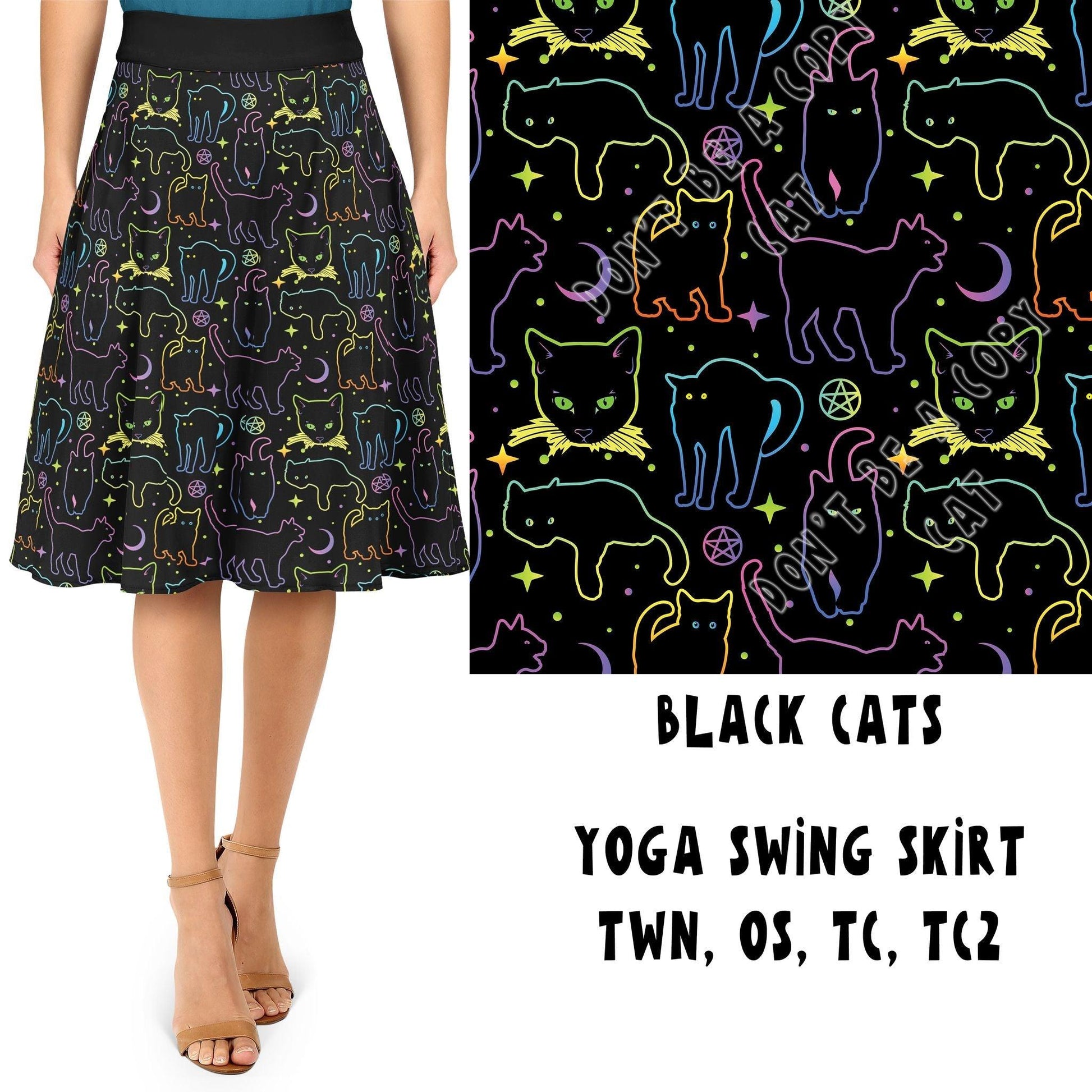 QUICK SPOOKY SWING SKIRT RUN-BLACK CATS - That’s So Fletch Boutique 