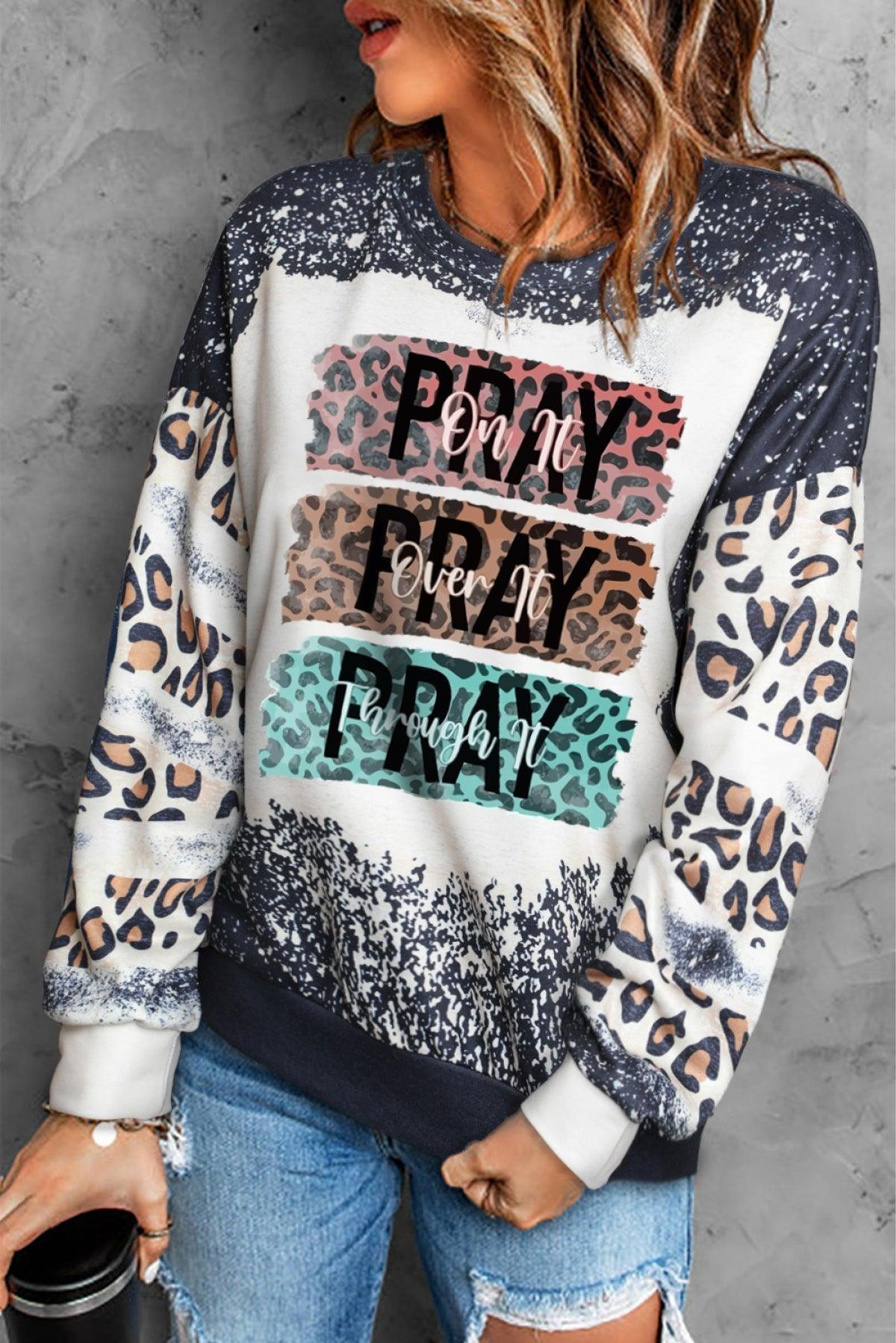 Black PRAY Leopard Bleached Pullover Sweatshirt - That’s So Fletch Boutique 