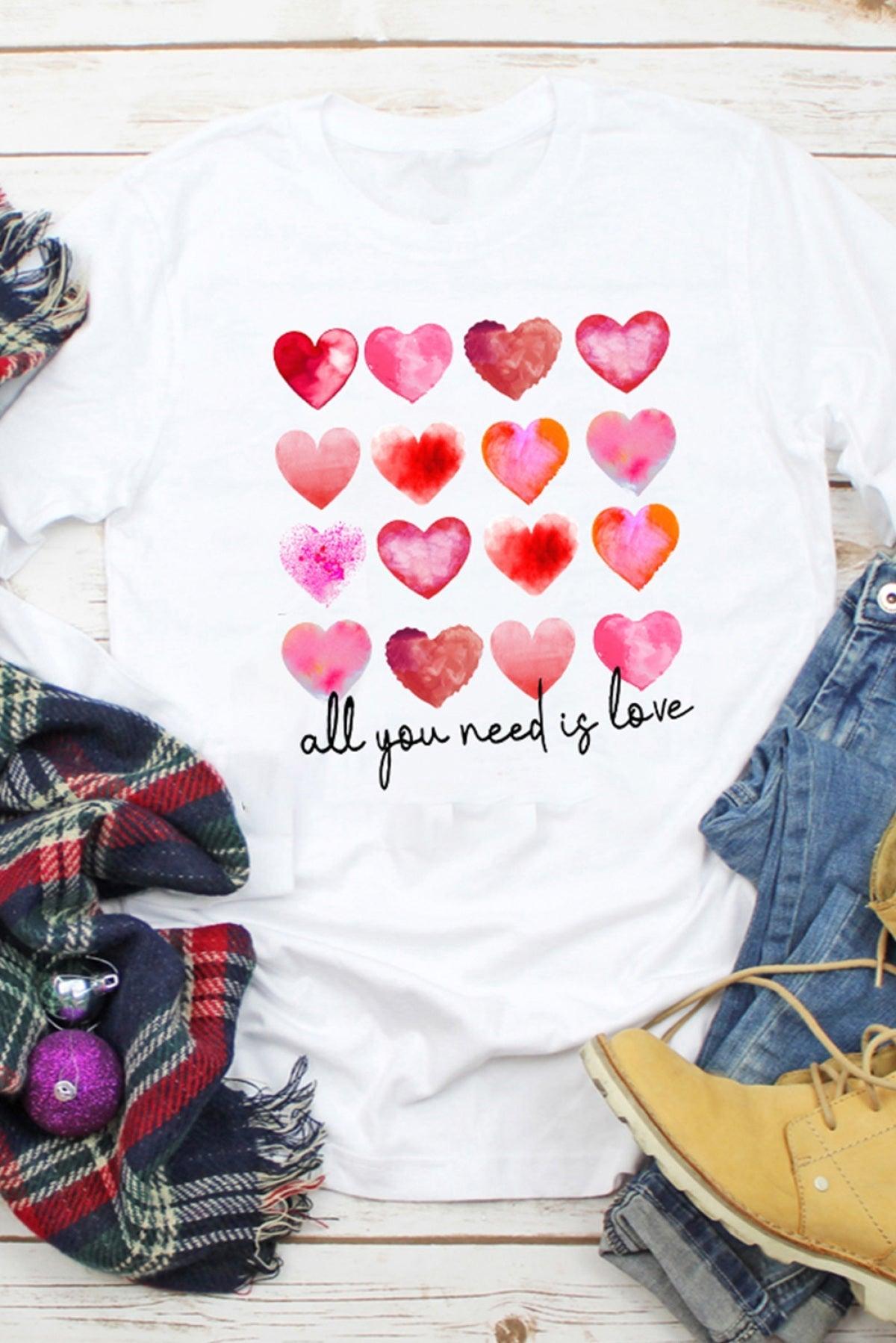 White All You Need Is Love Multi Heart Print Top - That’s So Fletch Boutique 