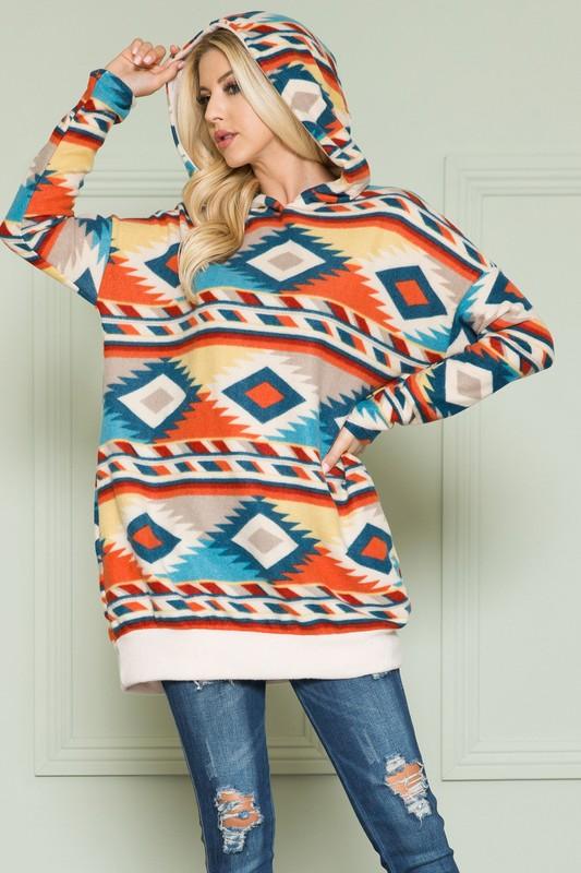 Aztec Long Sleeve Hoodie Top - That’s So Fletch Boutique 