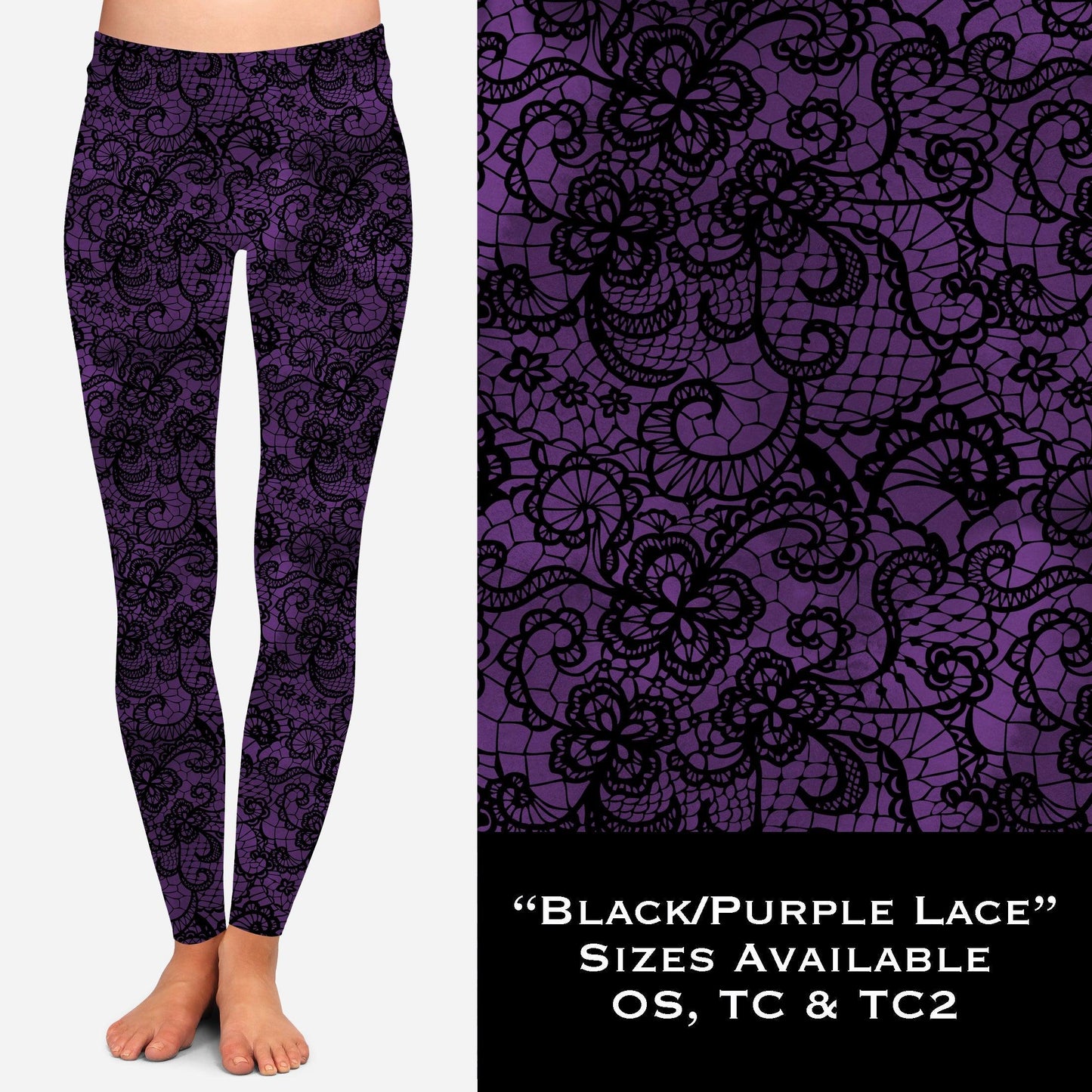 Purple & Black Lace - Legging & Capri