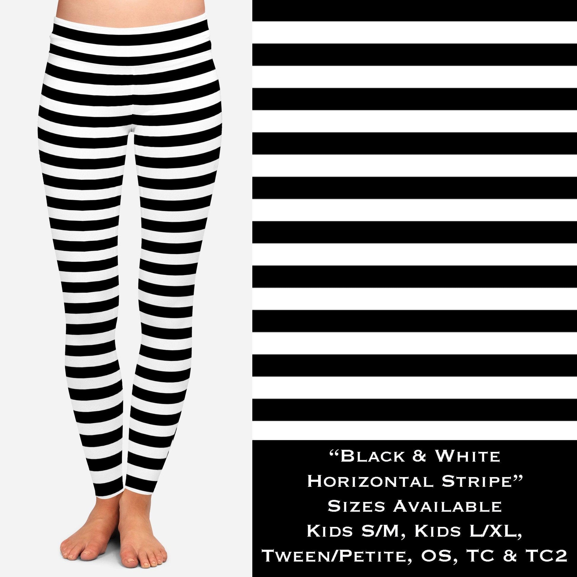 Black & White Horizontal Stripe - Leggings - That’s So Fletch Boutique 