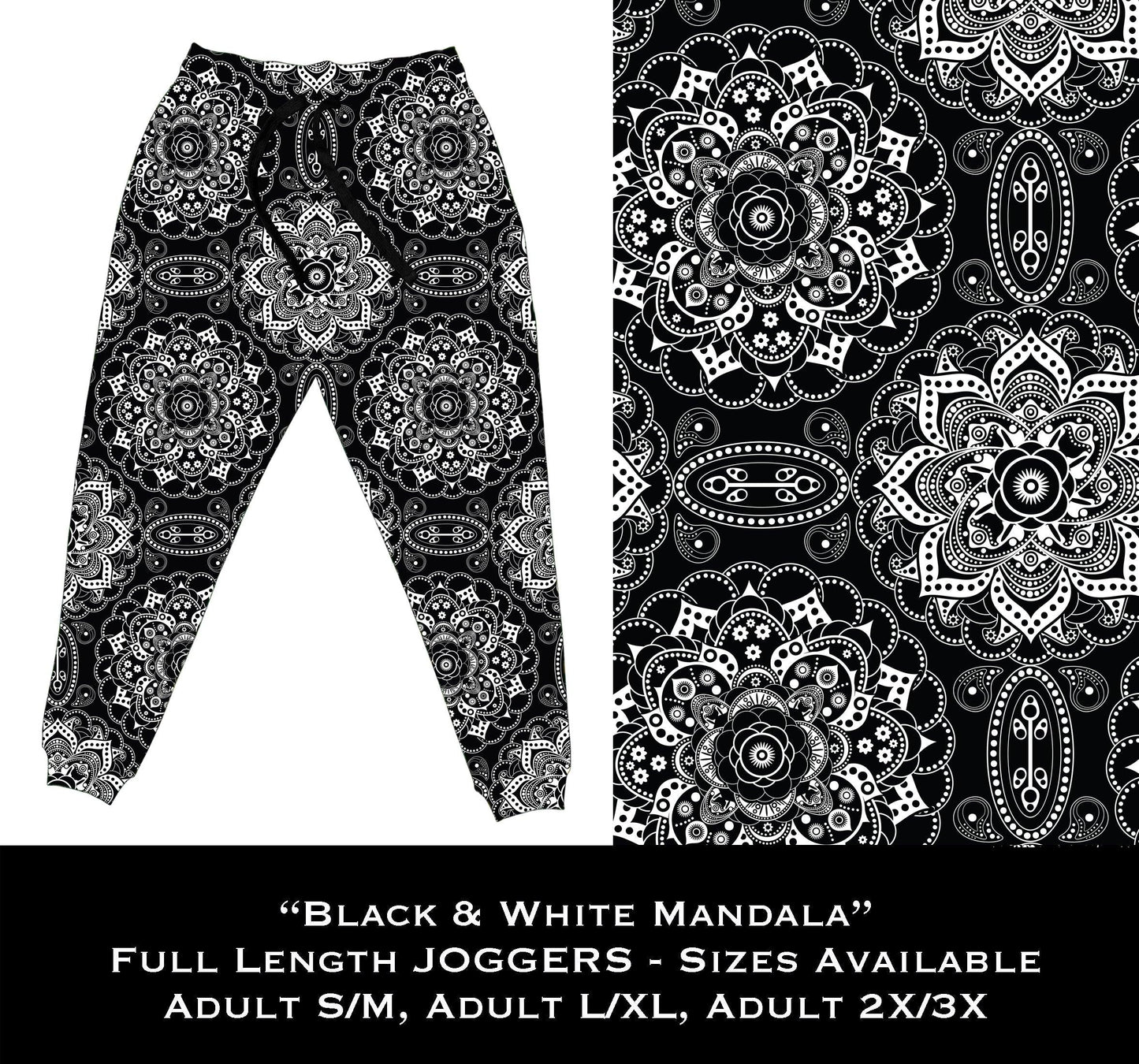 Black & White Mandala - Full Joggers - That’s So Fletch Boutique 
