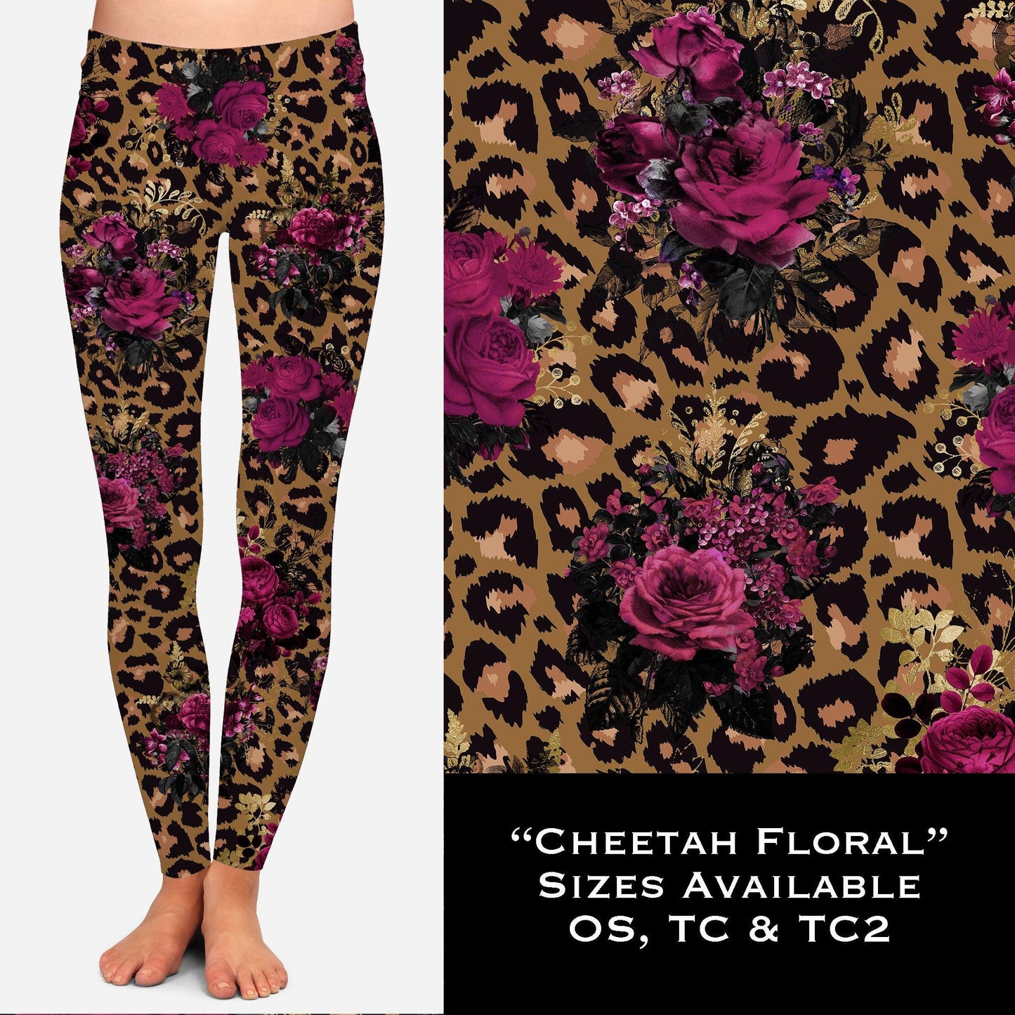 Cheetah Floral - Leggings with Pockets