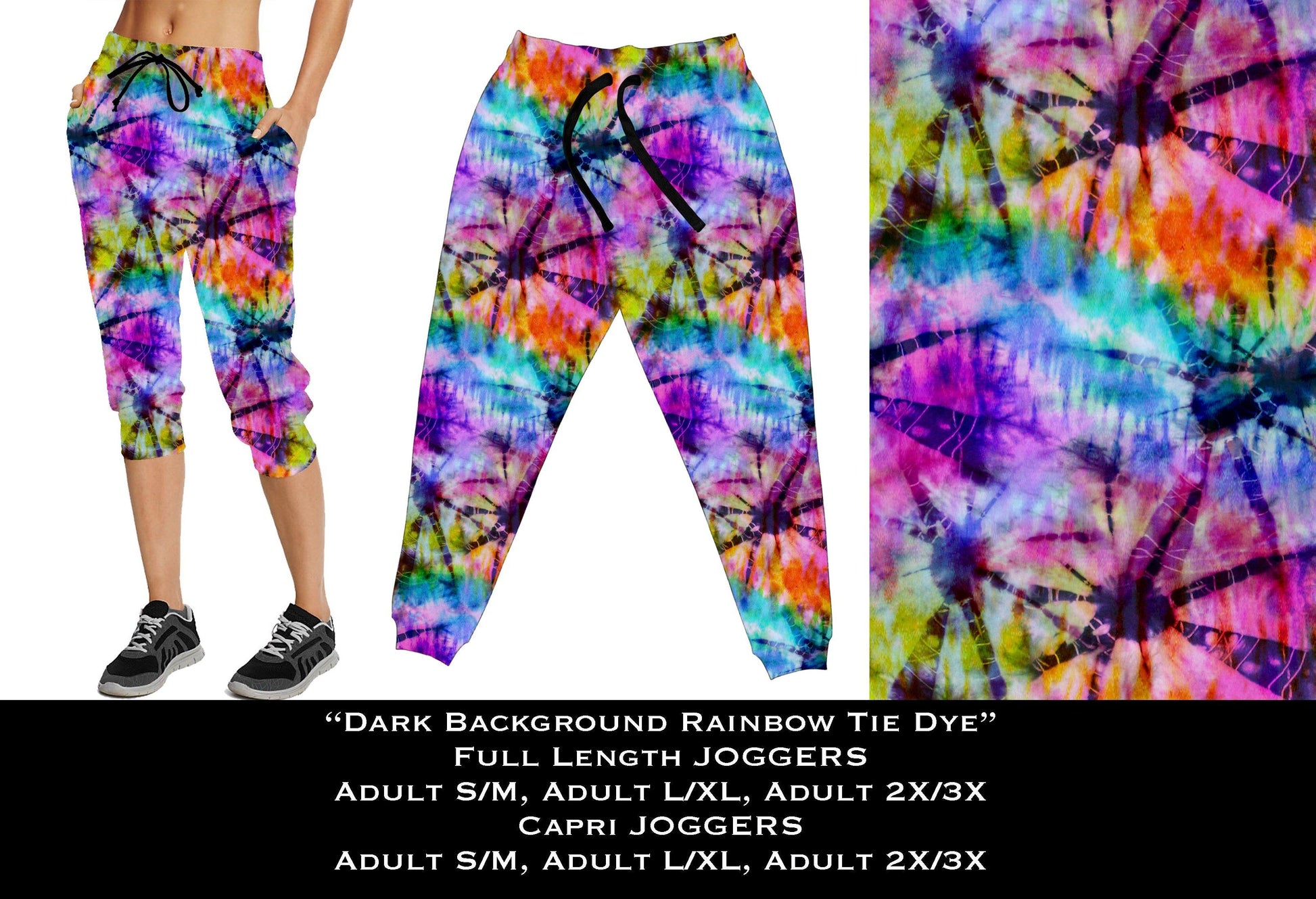 Dark Rainbow Tie Dye - Full & Capri Joggers - That’s So Fletch Boutique 