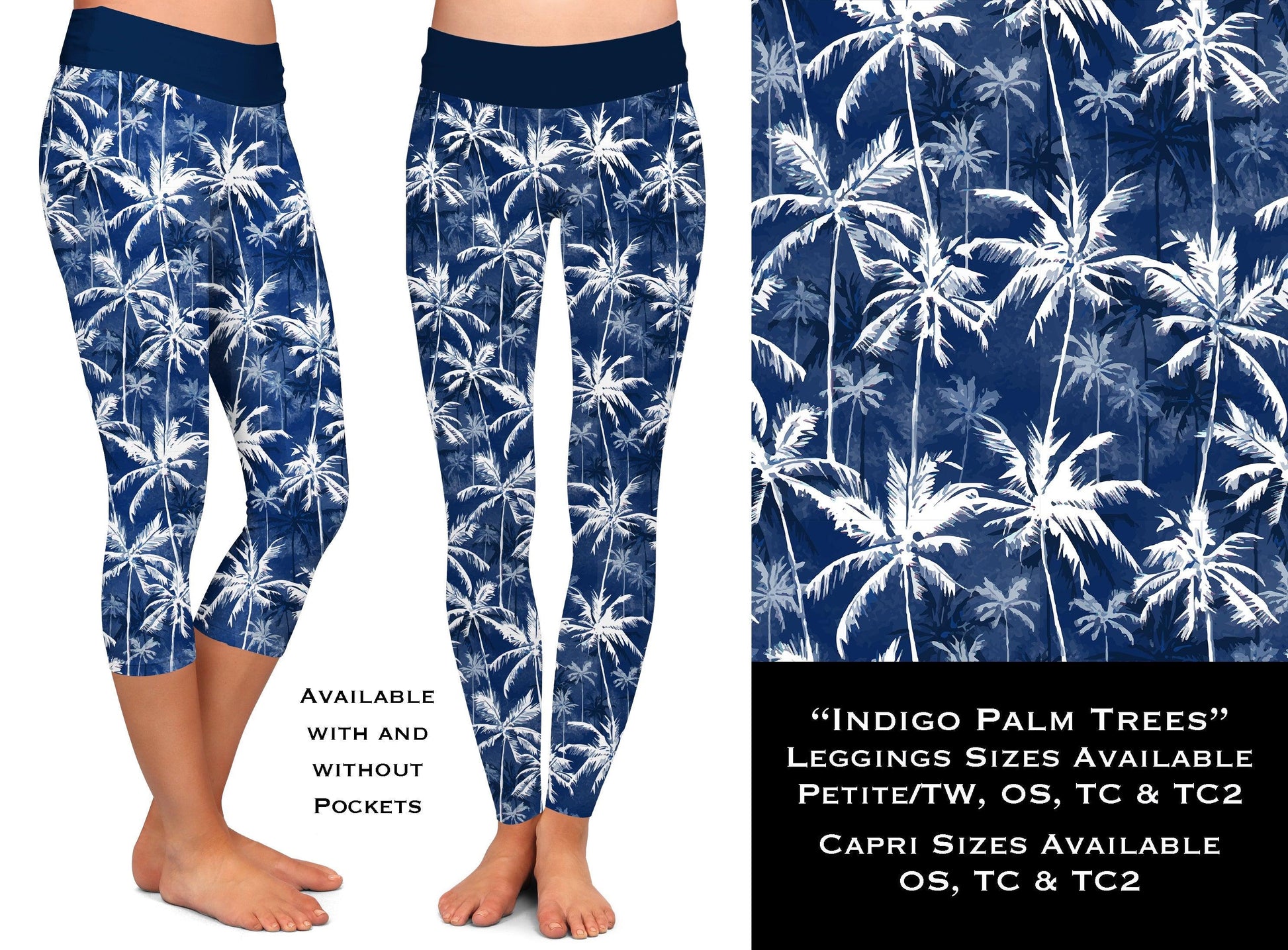 Indigo Palm Trees - Legging & Capri - That’s So Fletch Boutique 