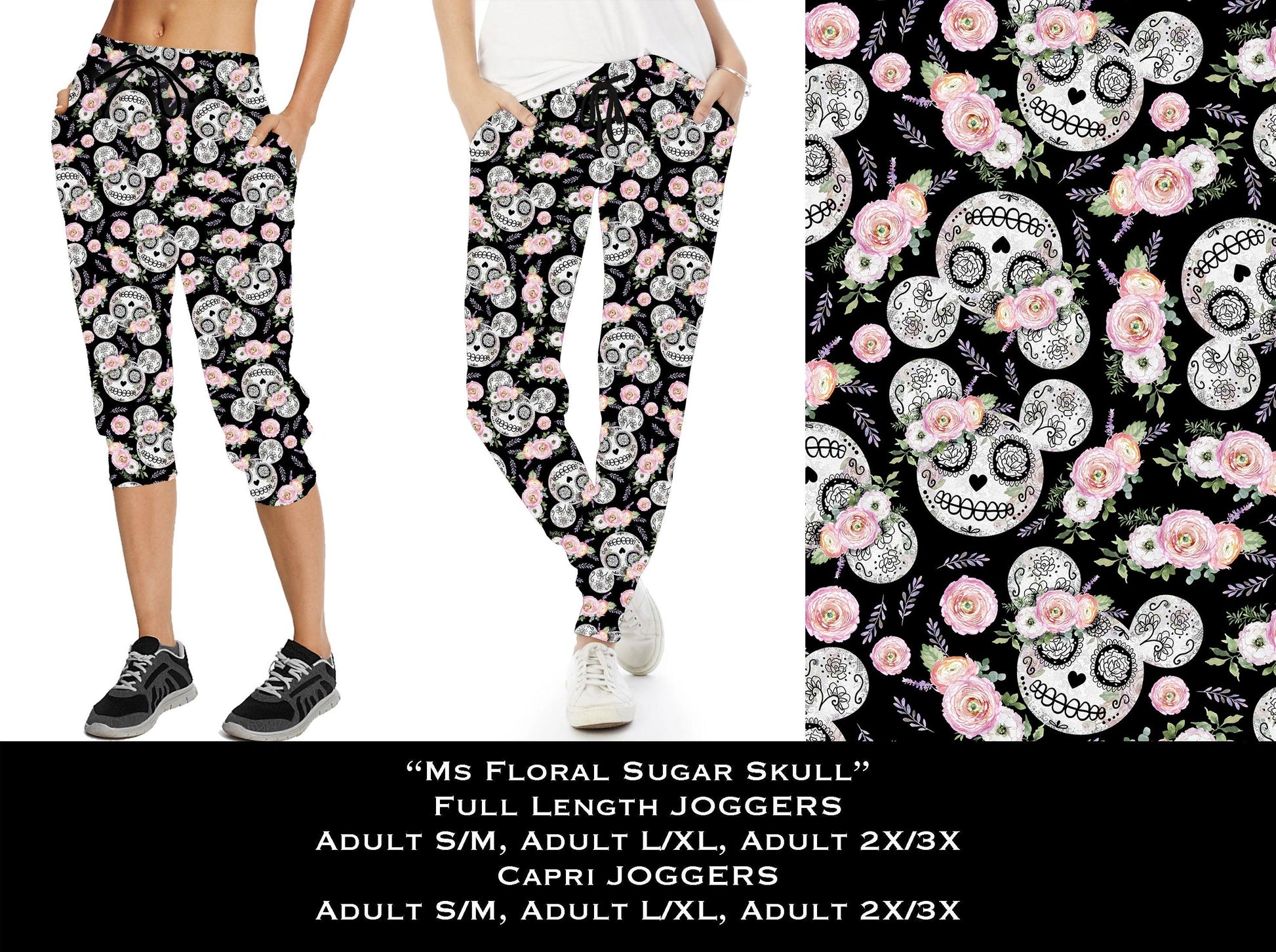 Ms Floral Sugar Skull - Full & Capri Joggers - That’s So Fletch Boutique 