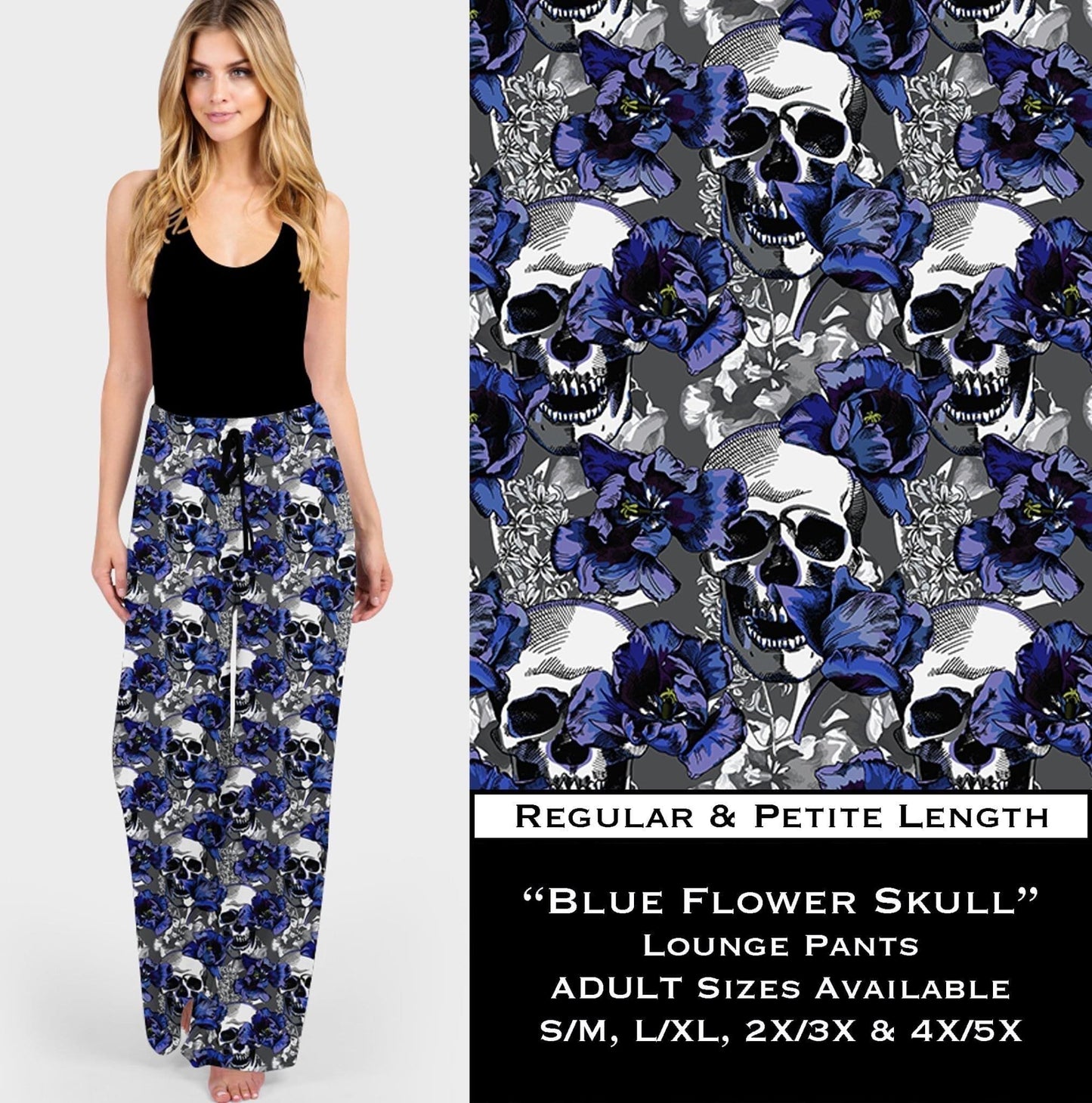 Blue Flower Skull Lounge Pants - That’s So Fletch Boutique 