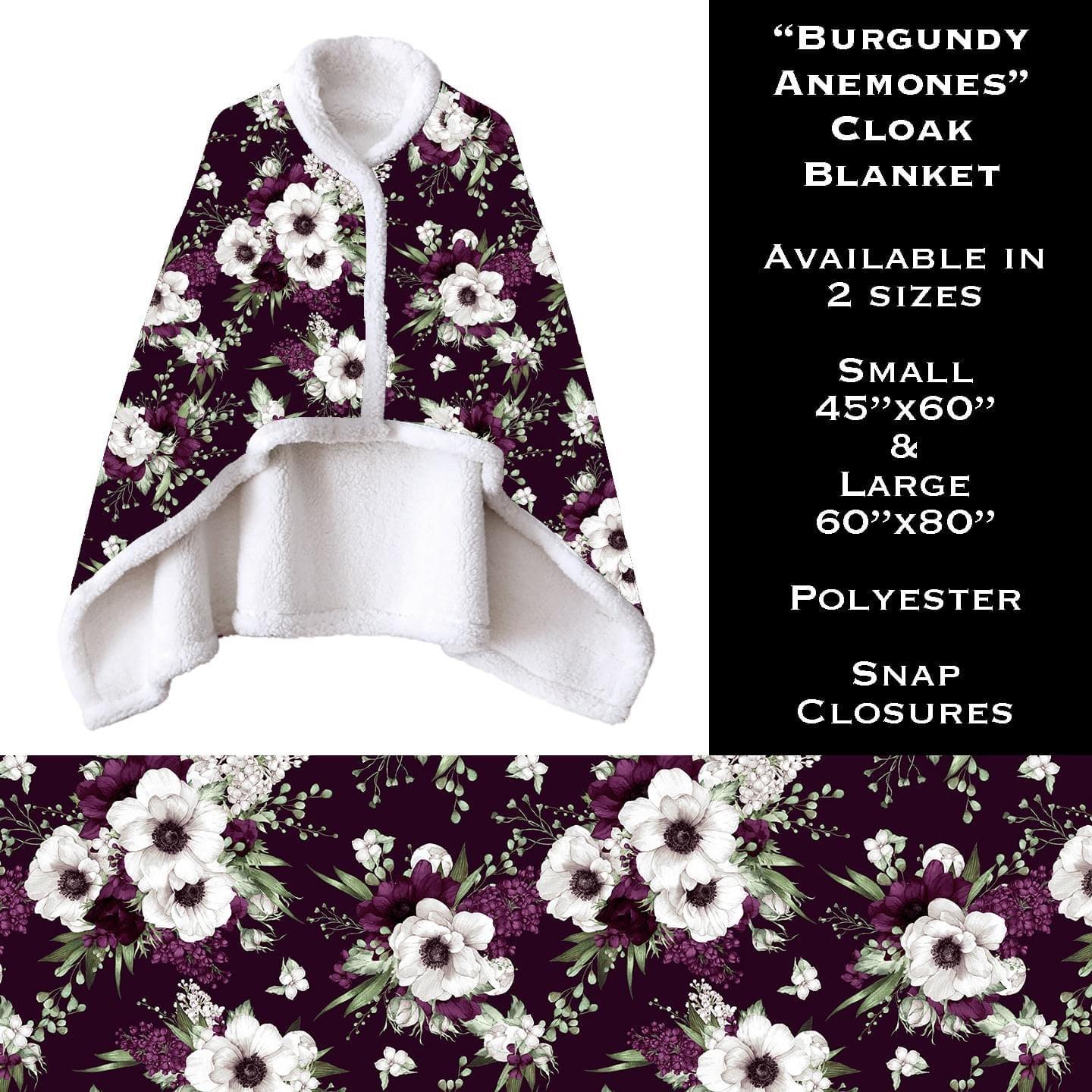 Burgundy Anemones - Cloak Blanket - That’s So Fletch Boutique 