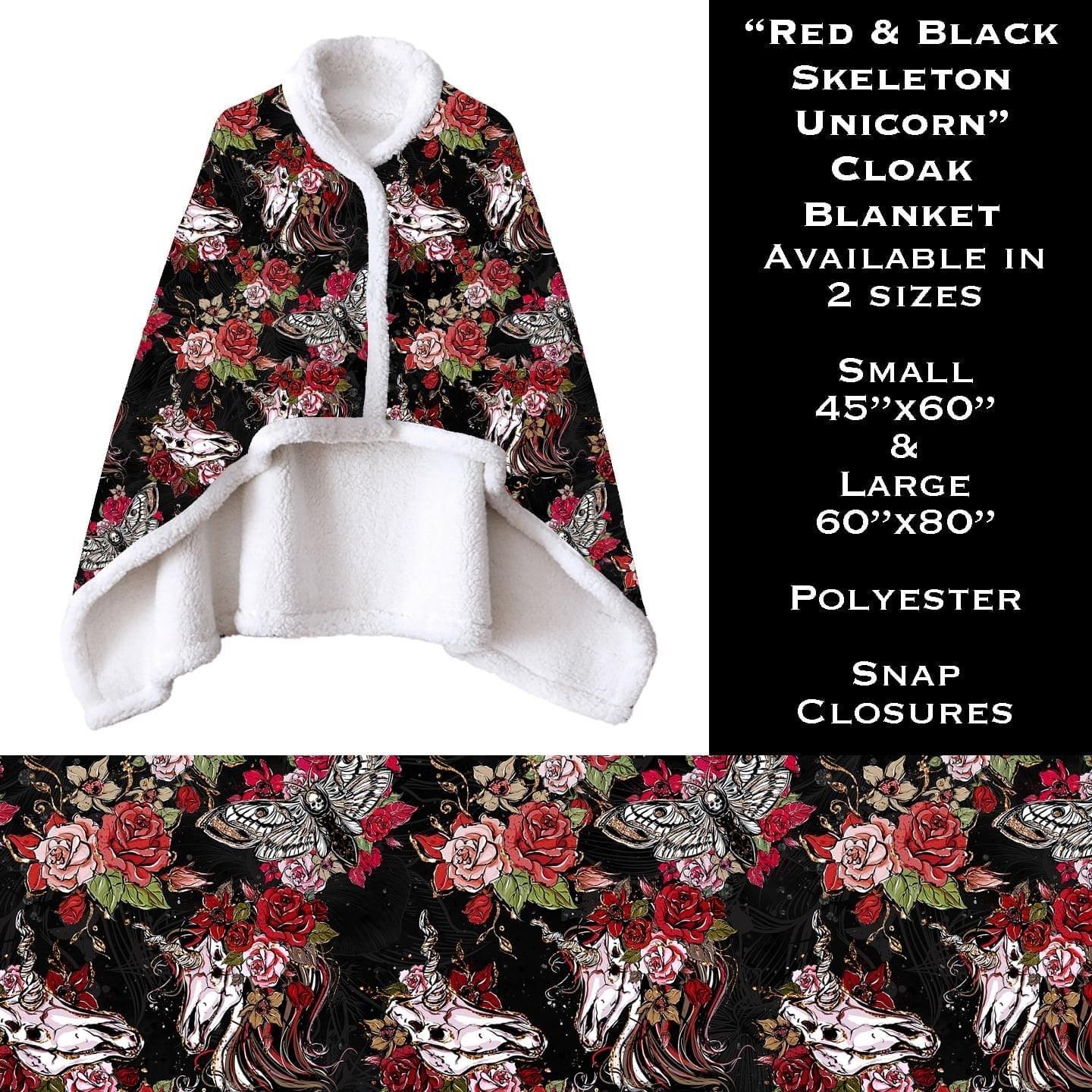 Red & Black Skeleton Unicorn Cloak Blanket - That’s So Fletch Boutique 