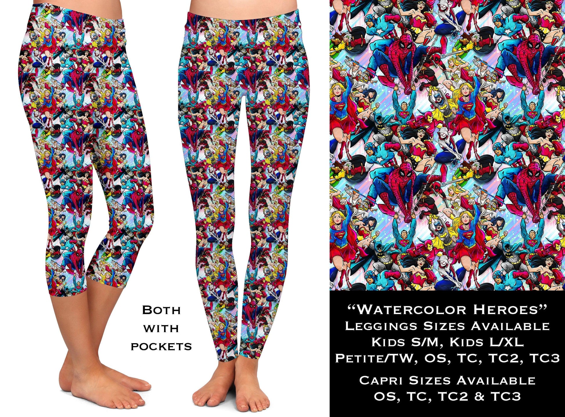 Watercolor Heroes -Full & Capri Length Leggings - That’s So Fletch Boutique 