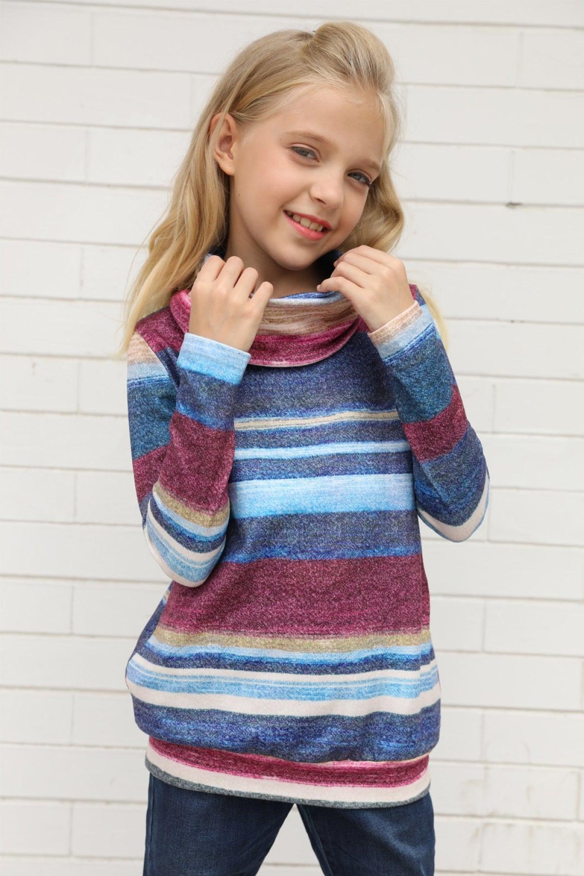 Cowl Neck Girl's Striped Sweatshirt - That’s So Fletch Boutique 