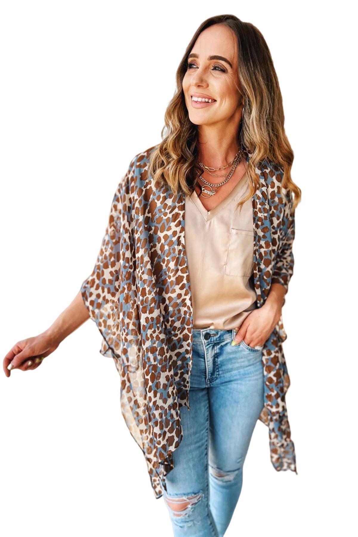 Mixed Colors Leopard Print Flowy Kimono - That’s So Fletch Boutique 