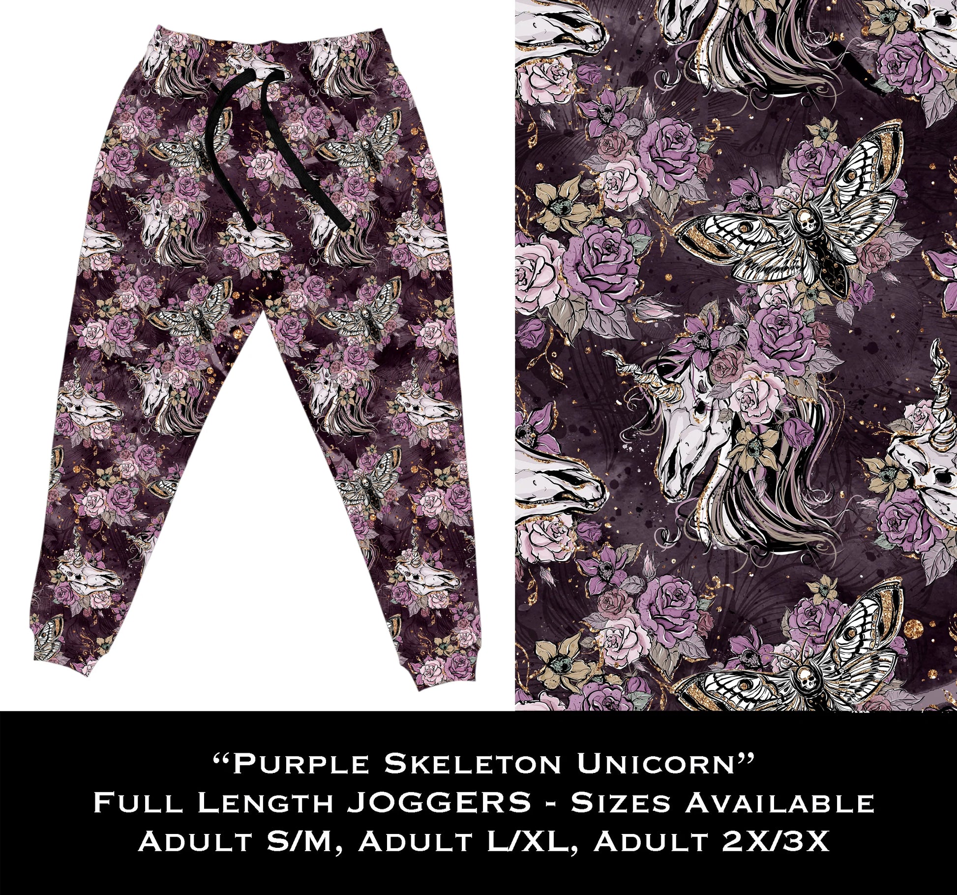Purple Skeleton Unicorn - Full & Capri Joggers - That’s So Fletch Boutique 