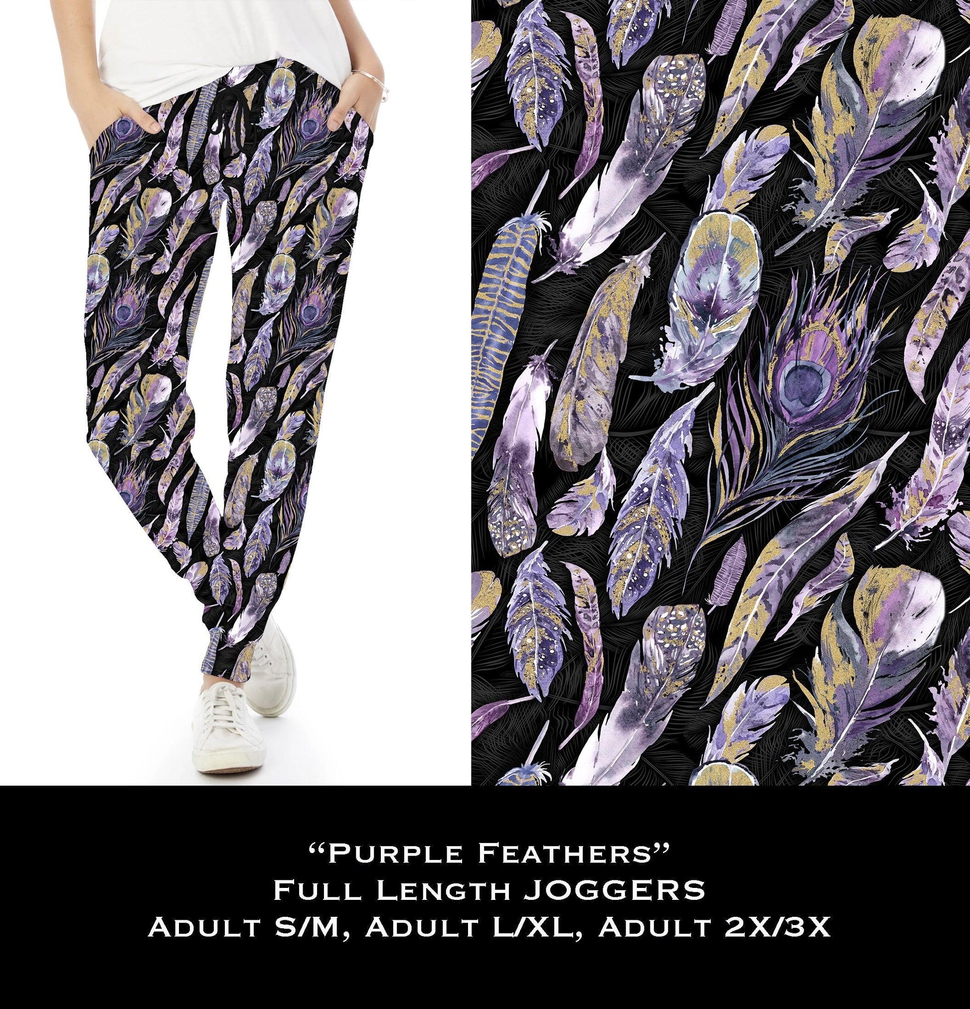 Purple Feathers - Full & Capri Joggers - That’s So Fletch Boutique 