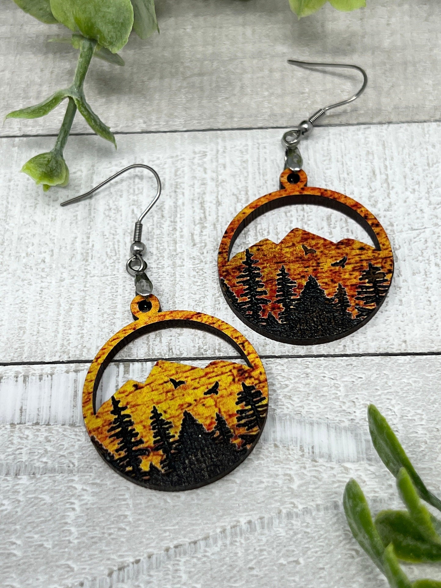 Mountain Forest with Birds - Fall Colors - Handcrafted Earrings - That’s So Fletch Boutique 