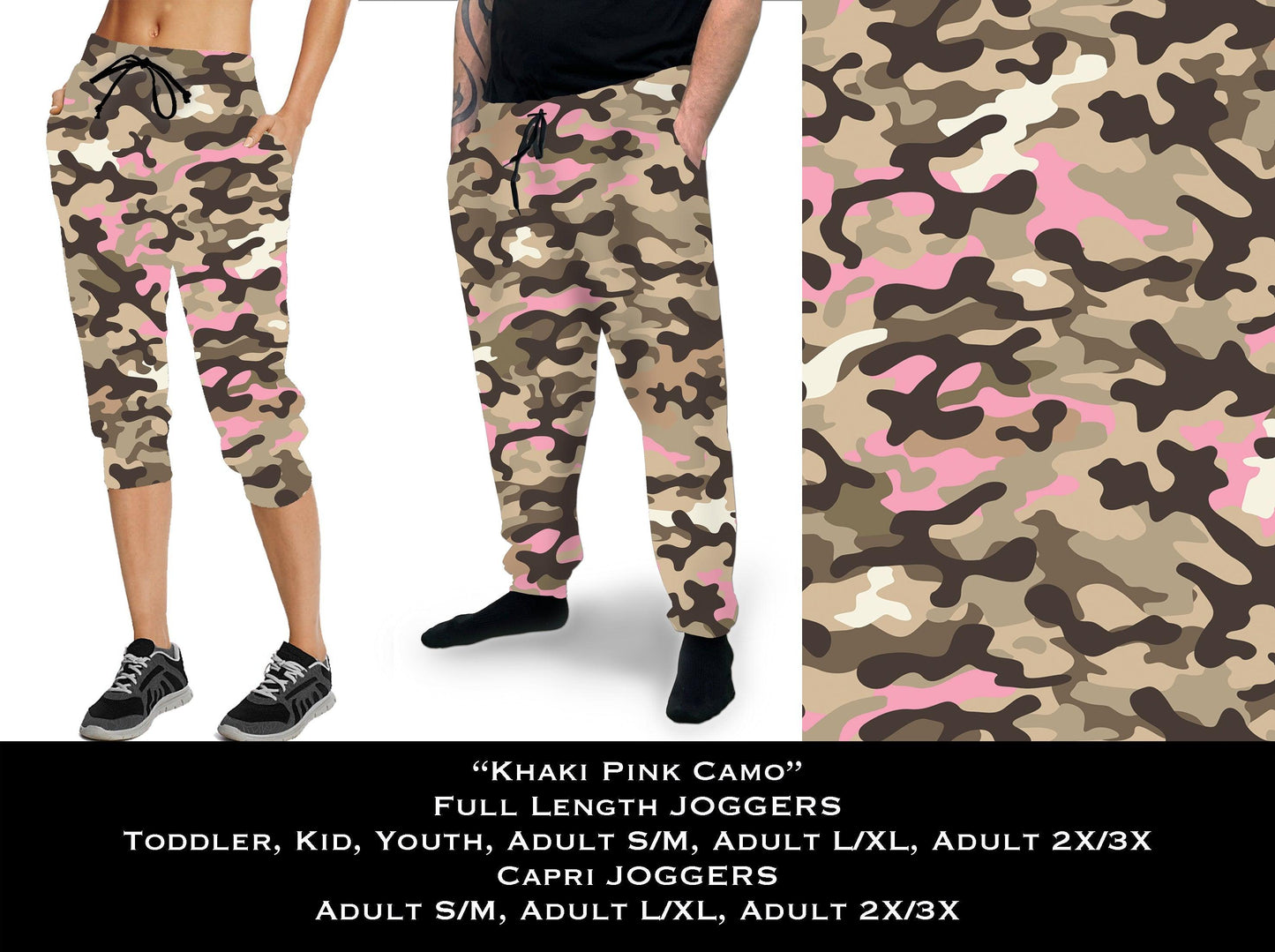 Khaki Pink Camo - Full & Capri Joggers